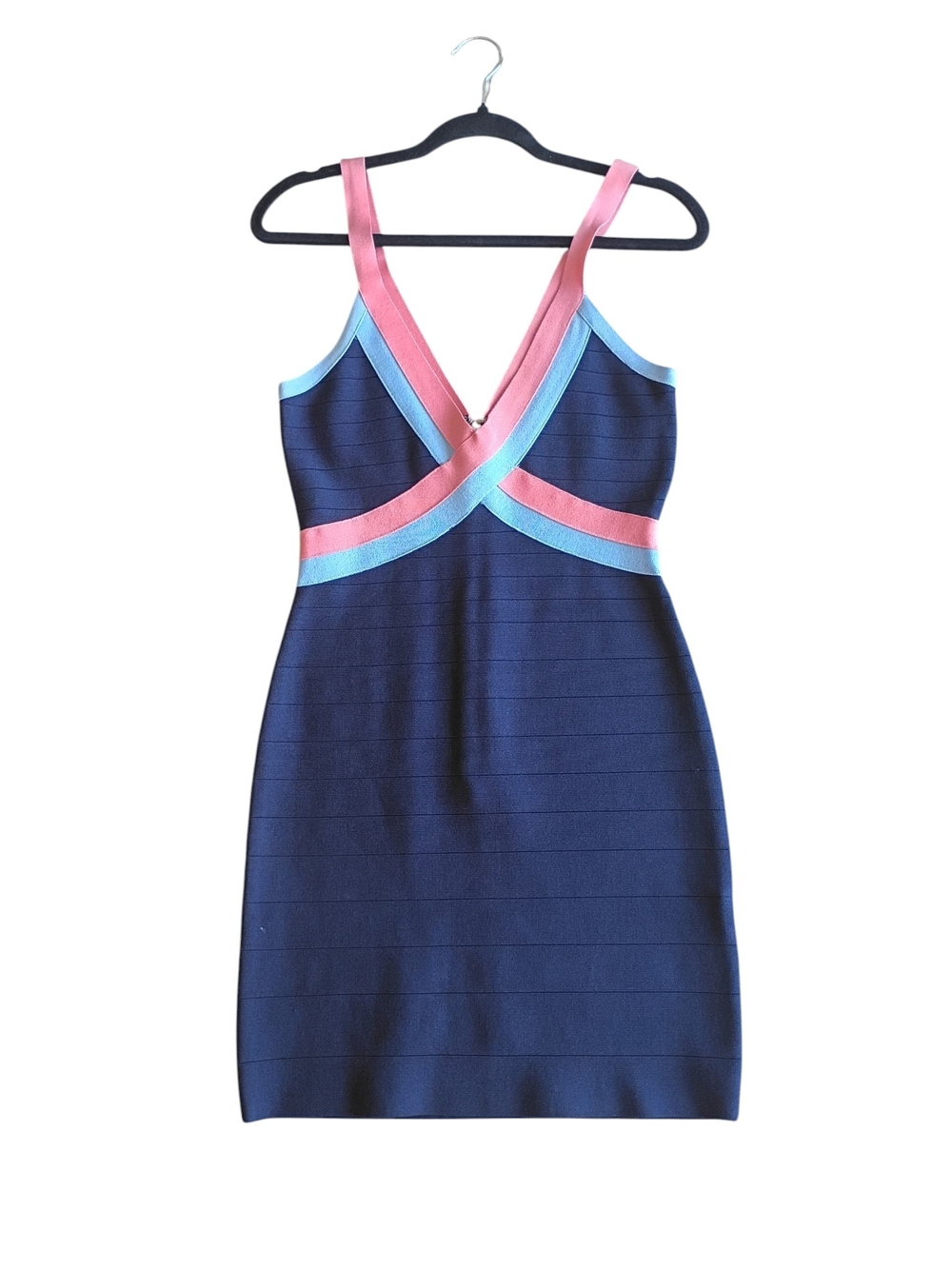 bebe Navy Bandage Mini Dress with Pink and Light Blue Trim SZ M - Picture 2 of 6